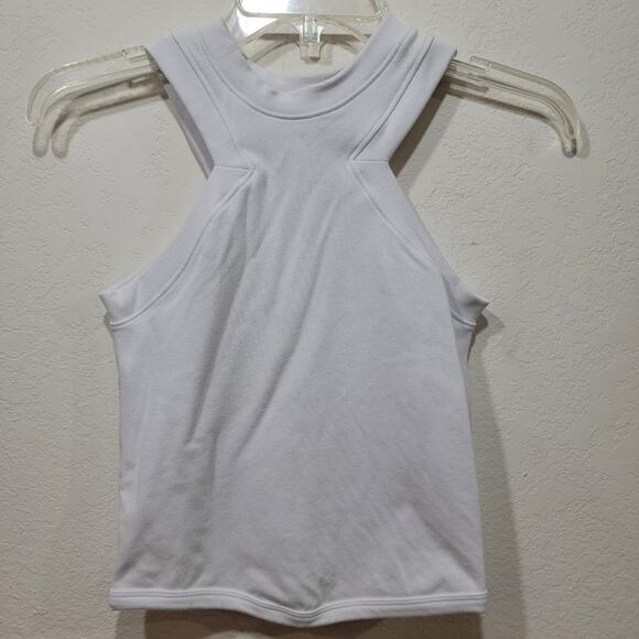 Dynamic White Tank Top #1403 Curved Hem Modern Structured Stretch One Size - Picture 1 of 6